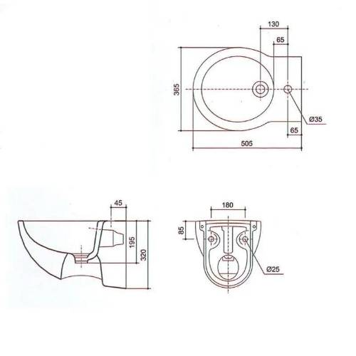 Tehnički crtež Irena konzolnog bidea