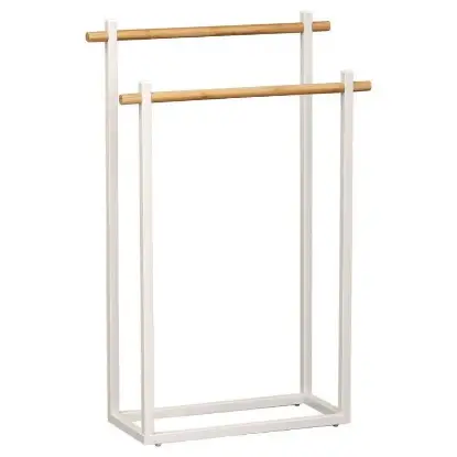 Tendance Držač Peškira sa Dve Prečke 53x20x82cm Metal Bambus/Bela 96164210 Tendance Držač Peškira sa Dve Prečke 53x20x82cm Metal Bambus/Bela 96164210
