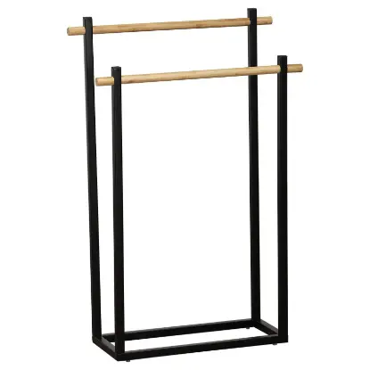 Tendance Držač Peškira sa Dve Prečke 53x20x82cm Metal Bambus/Crna 96164237 Tendance Držač Peškira sa Dve Prečke 53x20x82cm Metal Bambus/Crna 96164237