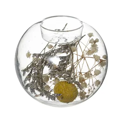 Dekorativni svećnjak Atmosphera 179312 sa cvećem Atmosphera svećnjak sa suvim cvećem stakleni dekor