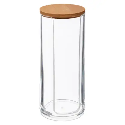 Kutija za vatu i kozmetiku Five Selena prozirna 7x17 8 cm prozirna kupatilska kutija sa drvenim poklopcem