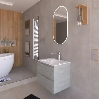 Friendly 600BX Grigio Caldo – sivi lavabo sa ormarićem Sivi lavabo ormarić drvo dekor
