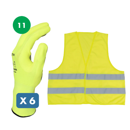 Slika 6 x rokavice Tigerflex HI-LITE vel. 11 + neon rumen odsevni jopič
