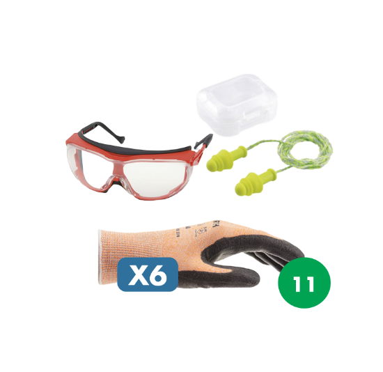 Slika Set za serviserje z očali Wega, čepki na vrvici + 6 pari protiureznih rokavic, level B, vel. 11