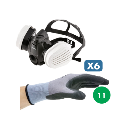 Slika Set za barvanje s polobrazno masko za barvanje, 2 filtroma + 6 pari rokavic Multifit nitril, velikost 11