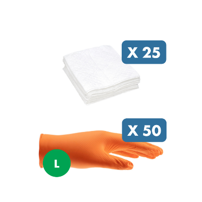 Slika Set 25 x vpojna krpa za olje + 50 x nitrilne močne rokavice za enkratno uporabo, vel. L