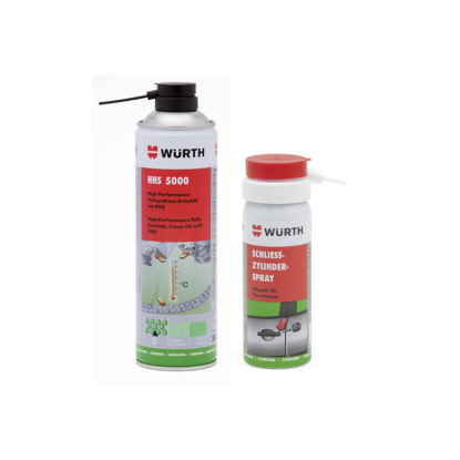 Slika Sprej za podmazovanje ključavnic (50 ml), mast v spreju (500 ml) z dodanim teflonskim oljem za boljše podmazovanje
