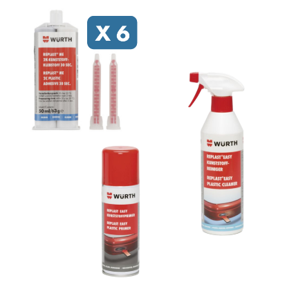 Slika 6 x 50 ml dvokomponentno lepilo za plastiko REPLAST (90 s), čistilo + primer