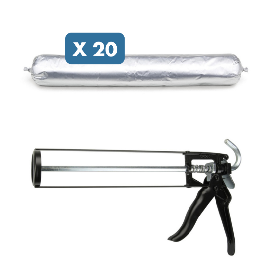 Slika 20 x silikon Neutral (Antrazit RAL7016) + ročna pištola za kartuše "Basic"