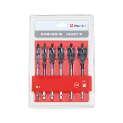 Slika 6-delni set ploščatih svedrov za les 10, 12, 16, 18, 20 in 25 mm, dolžine 150 mm